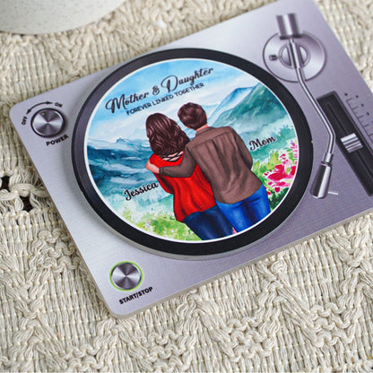 Beautiful Landscape Mother & Daughter Forever Linked Together Personalized NFC Acrylic Music Vinyl Record, Heartfelt Gift For Mom