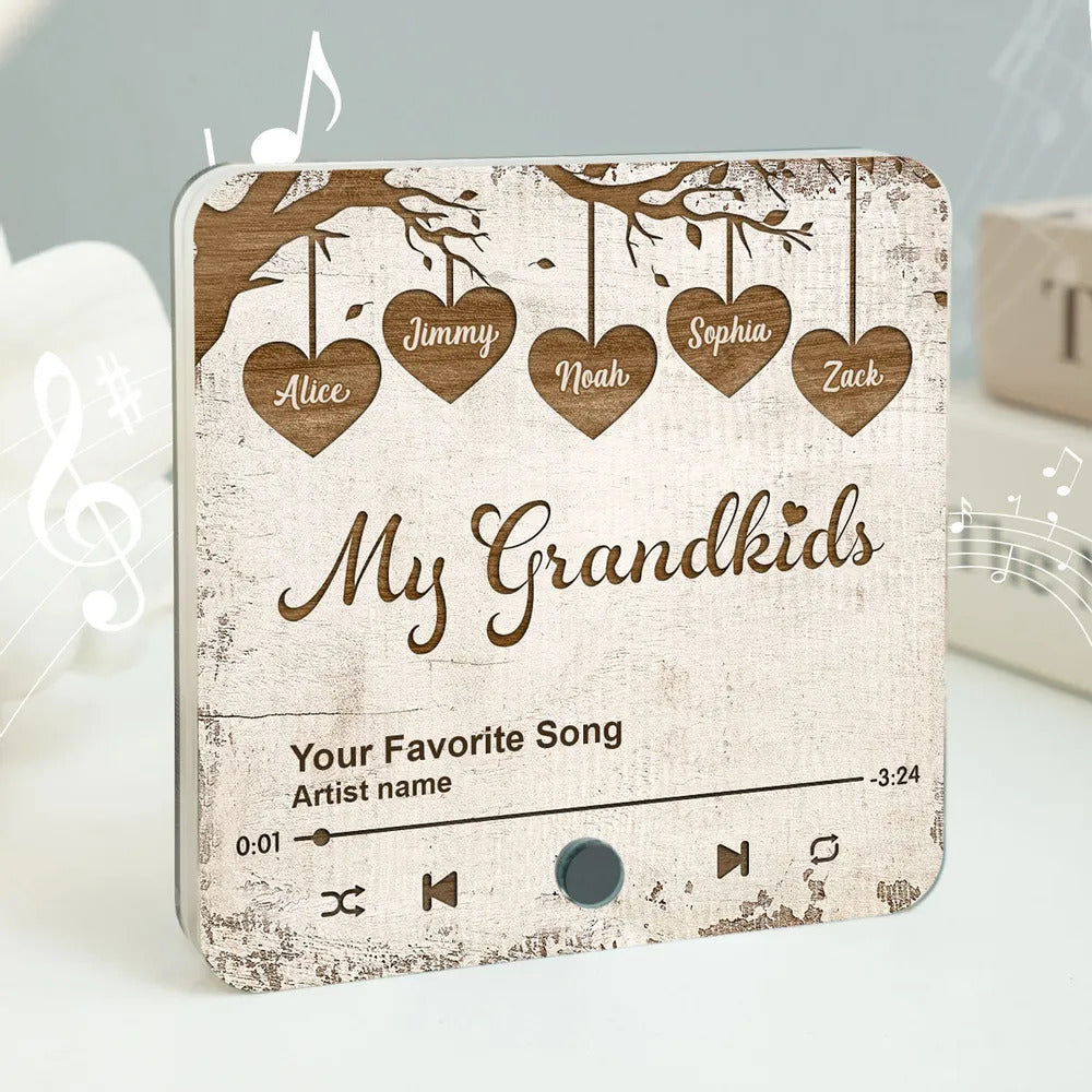 Grandkids Make Life More Grand Hanging Hearts Personalized Music Fridge Magnet, Mother's Day Gift for Grandma