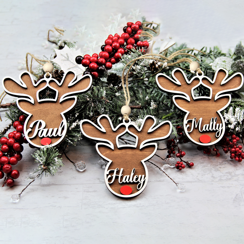 Personalized Reindeer Stocking Tag or Ornament, Christmas Family Reindeer Name Tag