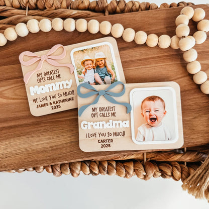 Personalized Kids Bow Photo Fridge Magnet, Mother's Day Fridge Photo Magnet Gift For Grandma And Mom