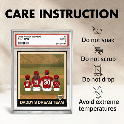 Retro Baseball No. 1 Dad Man & Kids Sitting Trading Card Style Personalized Acrylic Block Plaque