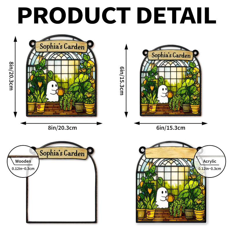 Personalized Ghost And Lush Greenery Garden Suncatcher, Gift For Garden Lovers, Cute Halloween Gift