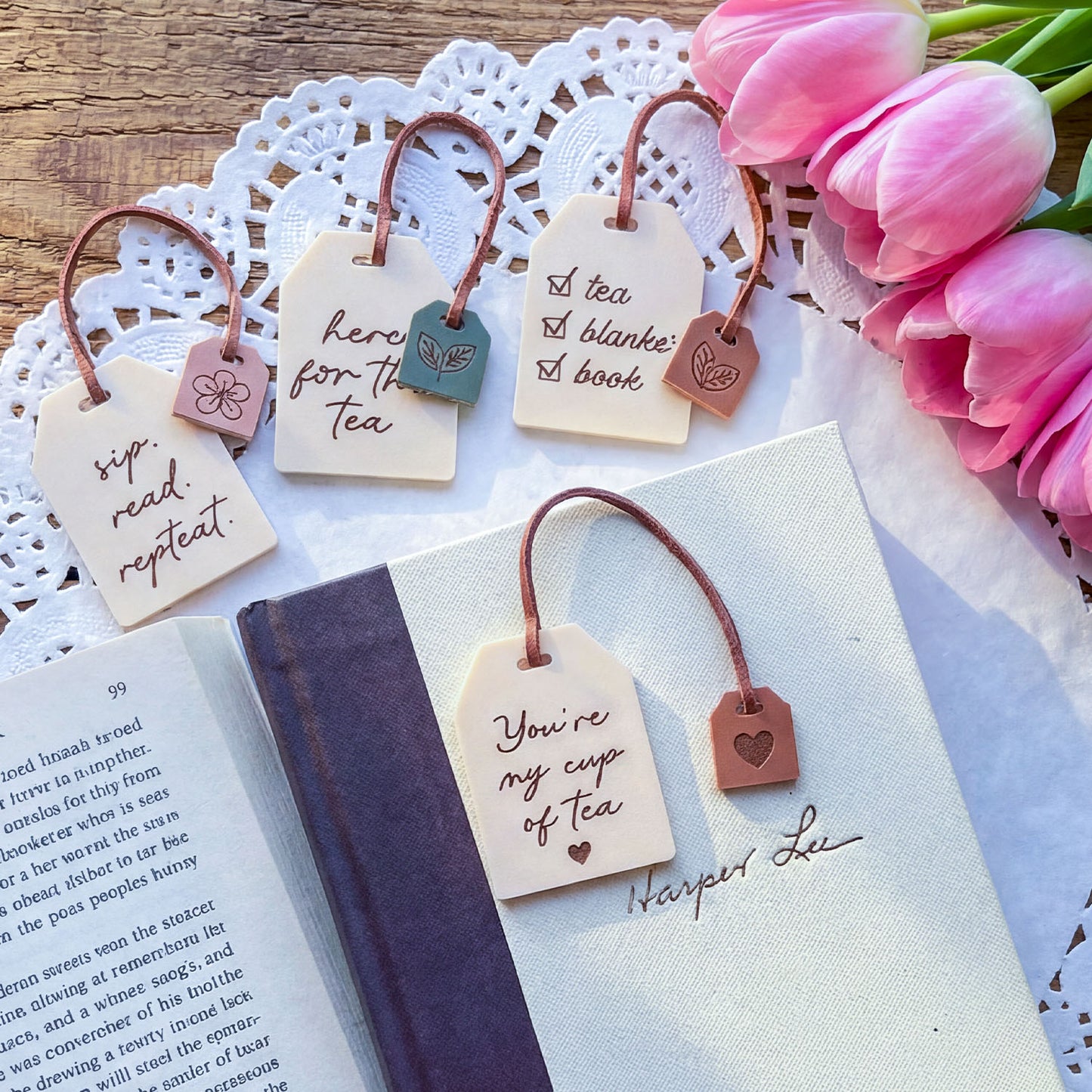 Personalized Teacup and Tea Bag Bookmark, Mother's Day Gift for Book Lovers, Custom Bookish Keepsake for Mom