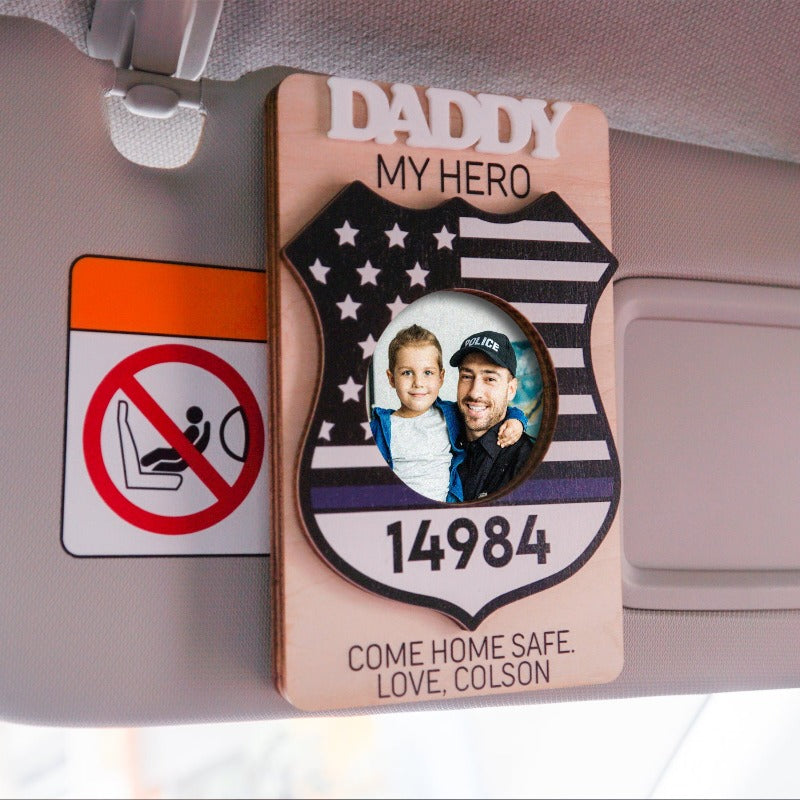 Personalized Police Officer Photo Visor Clip Gift For Police Dad, Father's Day Gift