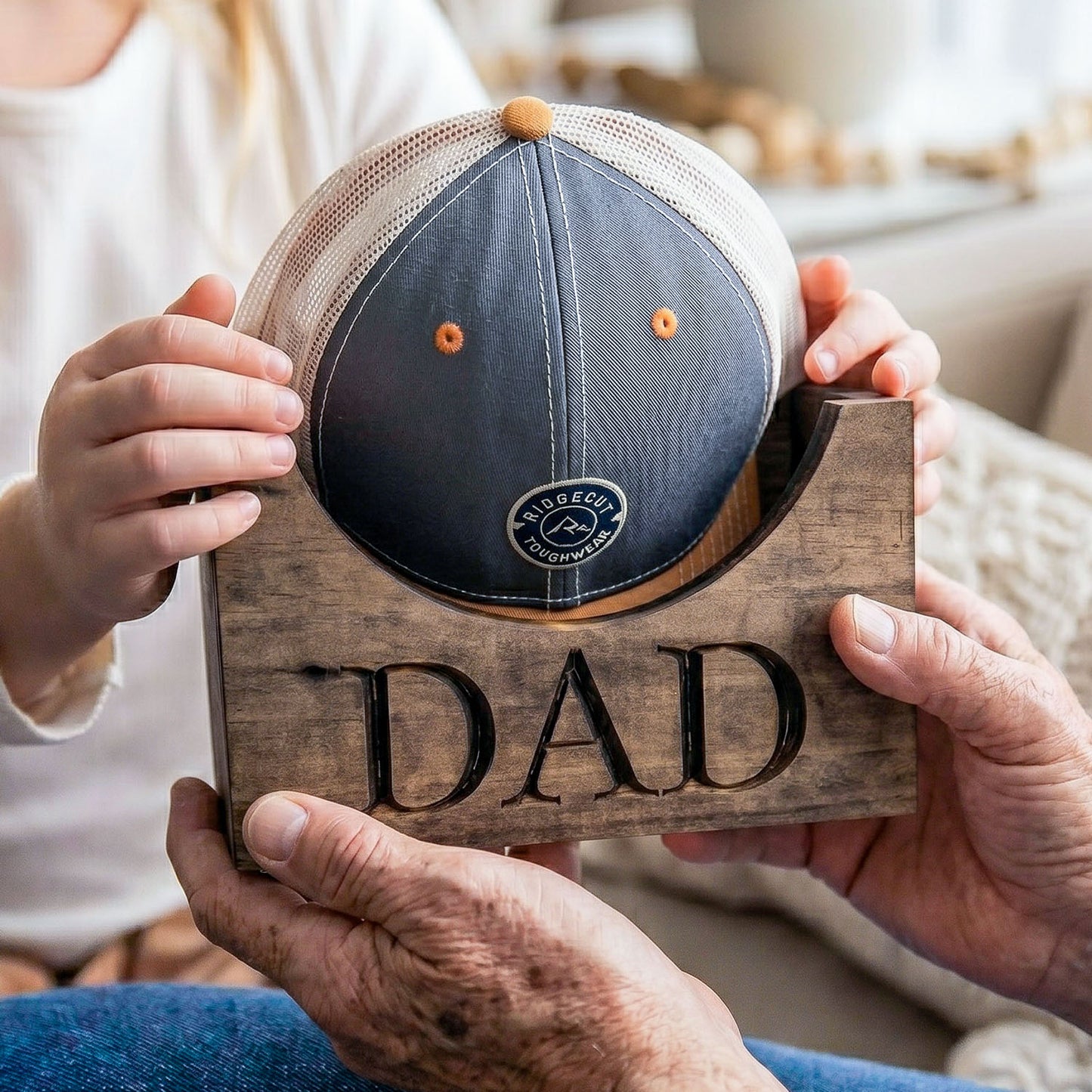Personalized Wooden Dad Hat Holder Box, Custom Engraved Baseball Cap Storage Display, Rustic Home Decor Organizer, Father’s Day Gift for Dad