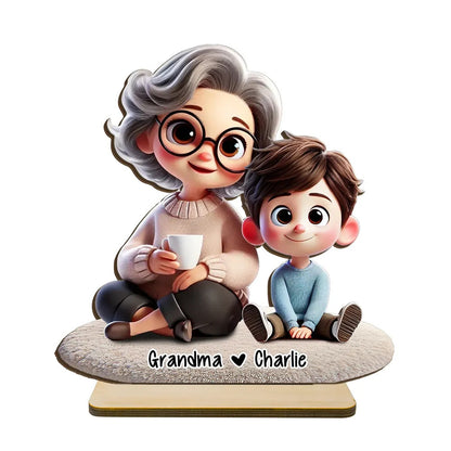 Happy Grandma & Grandkid 3D Personalized Standing Wooden Plaque, Perfect 2025 Mother's Day Gift For Mom, For Grandma