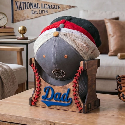 Personalized Baseball Cap Holder Box, Custom Wooden Hat Storage Box With Baseball Stitch Design, Rustic Sports Room Decor, Father’s Day Gift