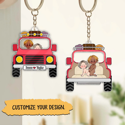 Personalized Love Journey Of Ours Safari Jeep Shaking Keychain, Funny Gift For Couple, For Him, For Her, Boyfriend, Girlfriend, Husband, Wife