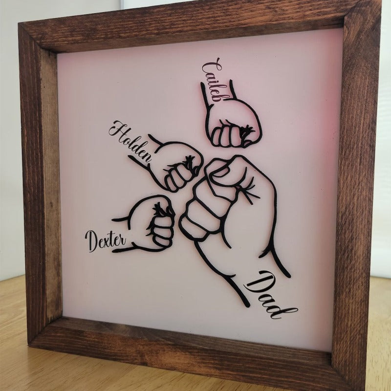 Personalized Fist Bump Dad and Kids Framed Sign, Father's Day Gift