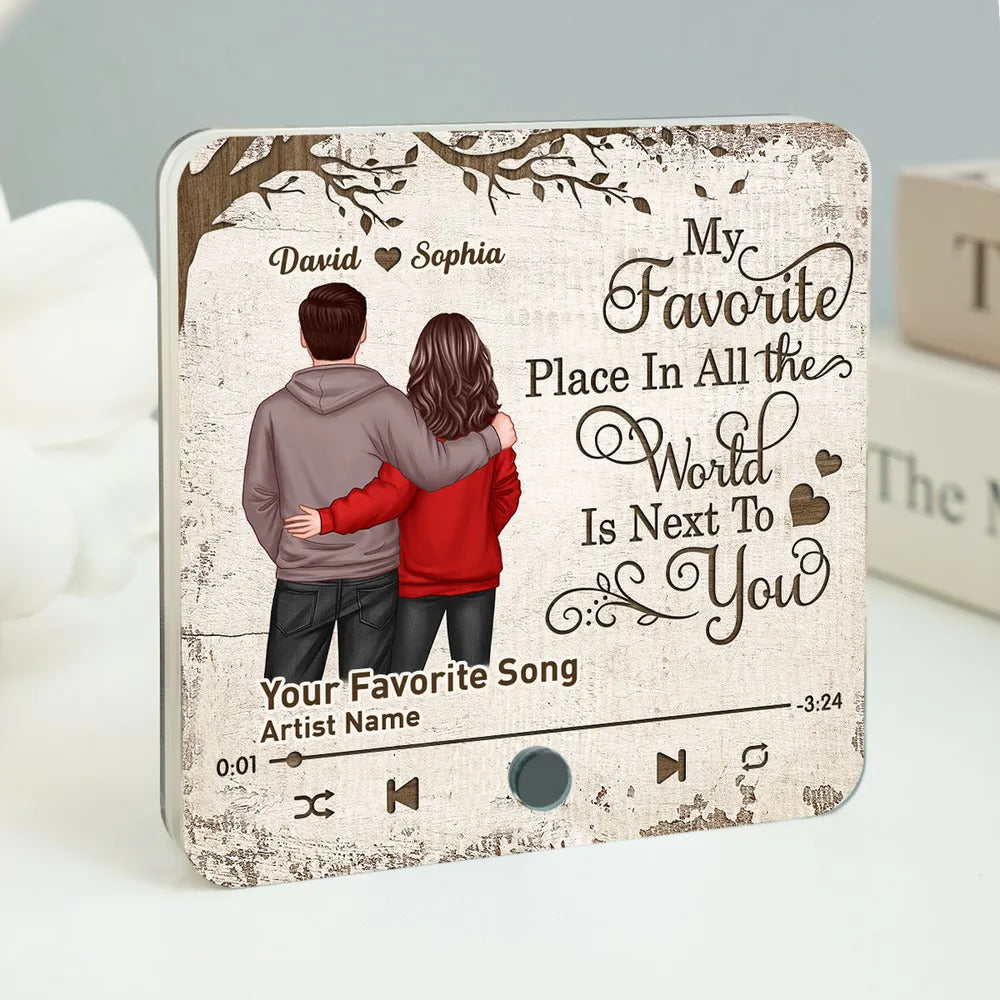 Favorite Place In The World Couple Standing Back View Personalized Music Fridge Magnet, Gift For Him, For Her, For Valentine's Day