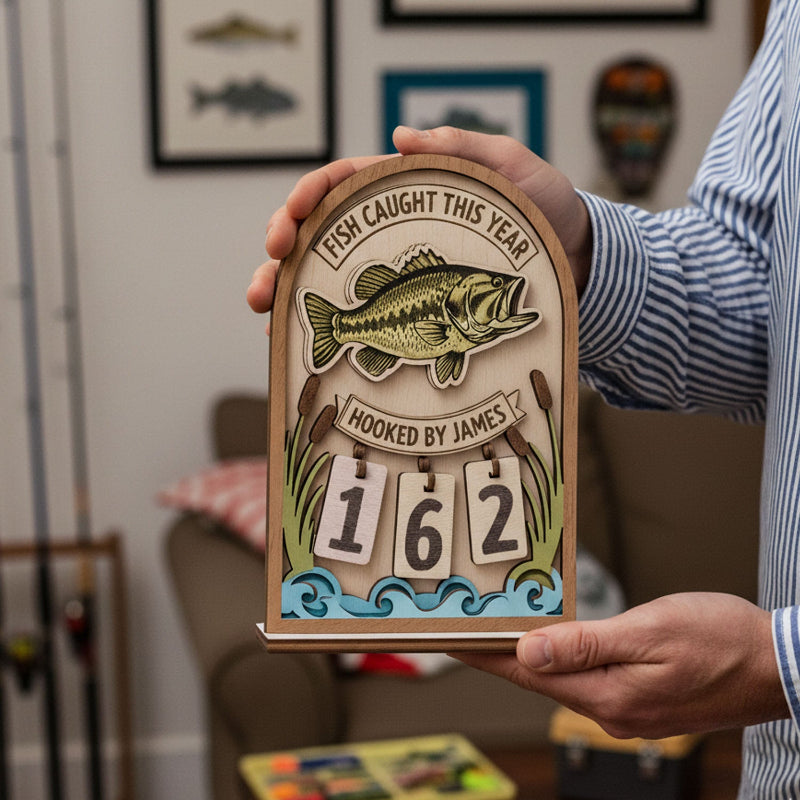Personalized Fish Catch This Year Counter Mini Plaque With Flat Base, Fisher Gift, Gift For Him, For Husband, For Boy Friends