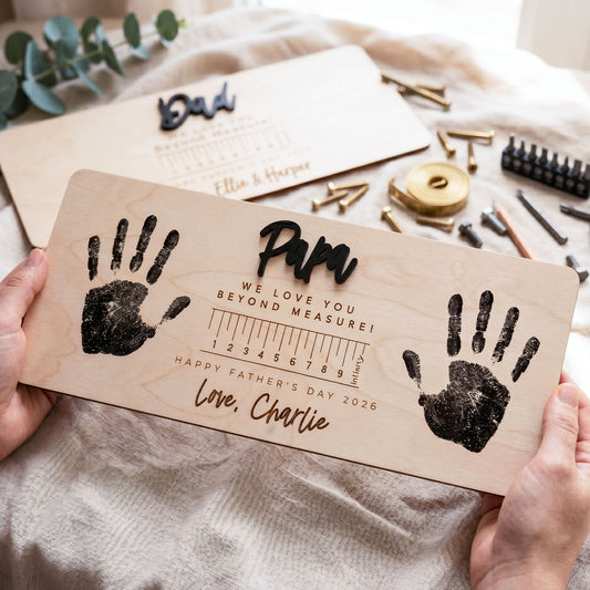 Personalized Kids Love Measure Wooden Handprint Sign, Custom Daddy Papa Handprint Sign Decor, Meaningful Father's Day Gift