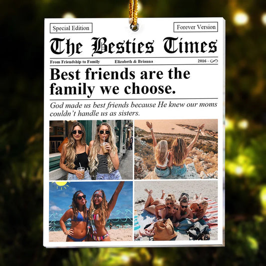 The BFF Times - Friendship Gifts Newspaper - Personalized Acrylic Photo Ornament