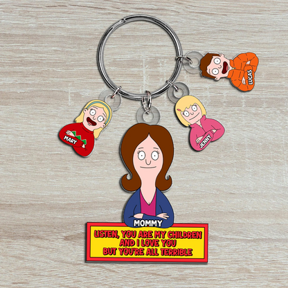 Personalized Hilarious Cartoon Mom and Kids Charm Keychain, Unique Mother’s Day Gift for Mom