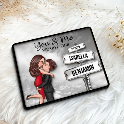 Personalized Couple Hugging Milestone Together Crossroads Street Sign Wooden Plaque, Best Home Bedroom Desk Decor For Couples, Valentine's Day Gift For Her, For Him