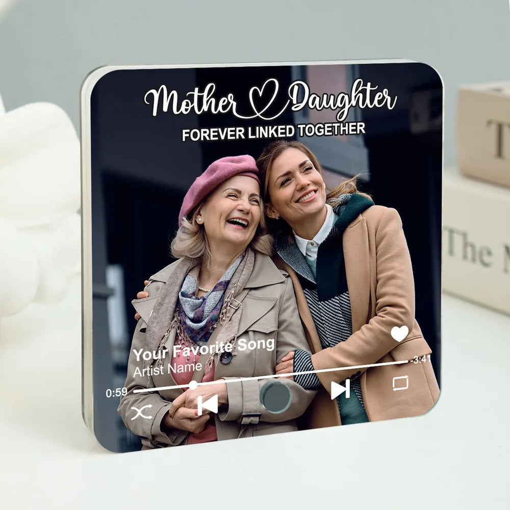 Mother & Daughters Sons Forever Linked Together Upload Photo Personalized Music Fridge Magnet, Heartfelt Gift For Mom