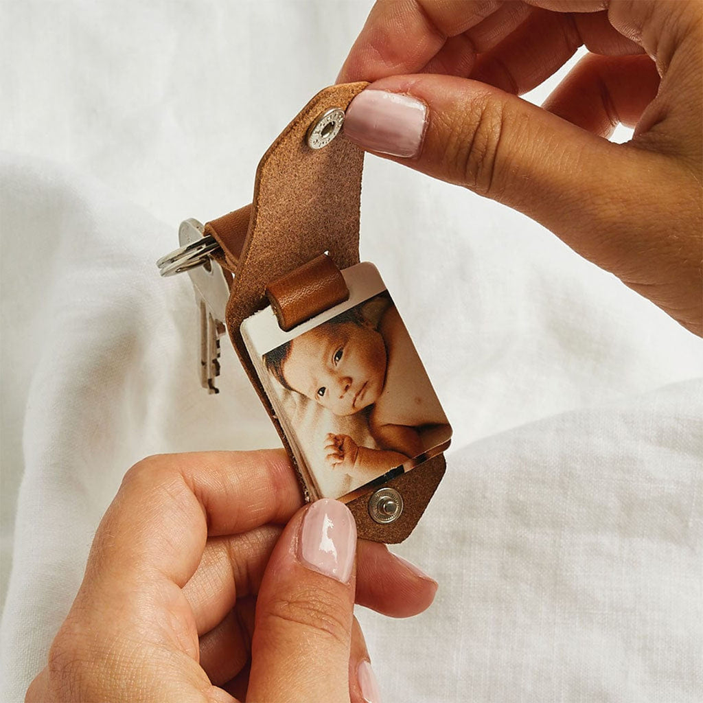Personalized Multi-Photo Leather Keyring, Father's Day Gift