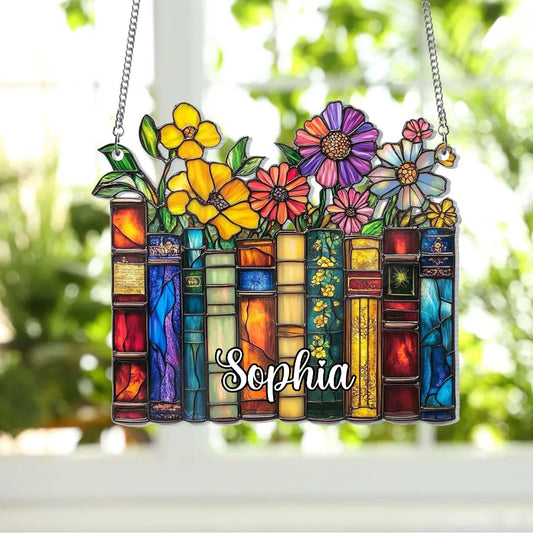 Flower Book Suncatcher Acrylic Window Hanging, Book Lover Gift, Book Club Gift, Book Lover Suncatcher, Book Reader Gifts, Book Club Ornament