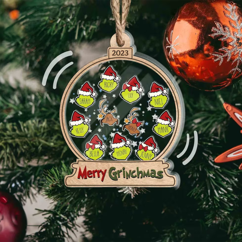 Personalized Merry Grinchmas Family Ornament, Family Christmas Gift Idea