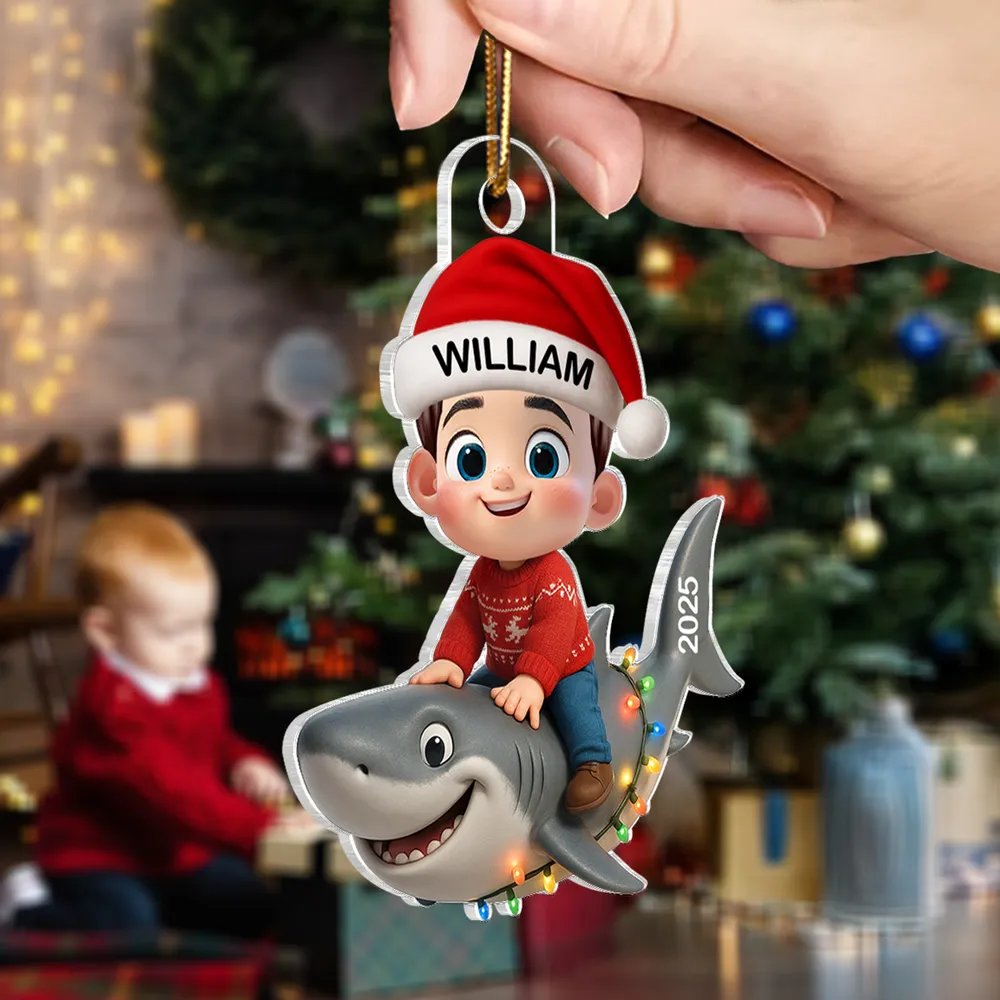 Little Kid Favorite Animals Shark Christmas Personalized Acrylic Ornament, Fun & Unique Gift For Kids, Grandkids