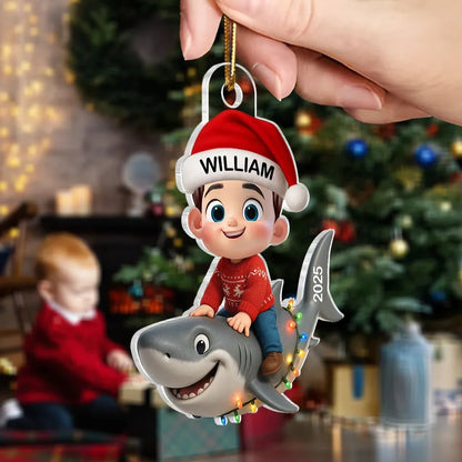 Little Kid Favorite Animals Shark Christmas Personalized Acrylic Ornament, Fun & Unique Gift For Kids, Grandkids