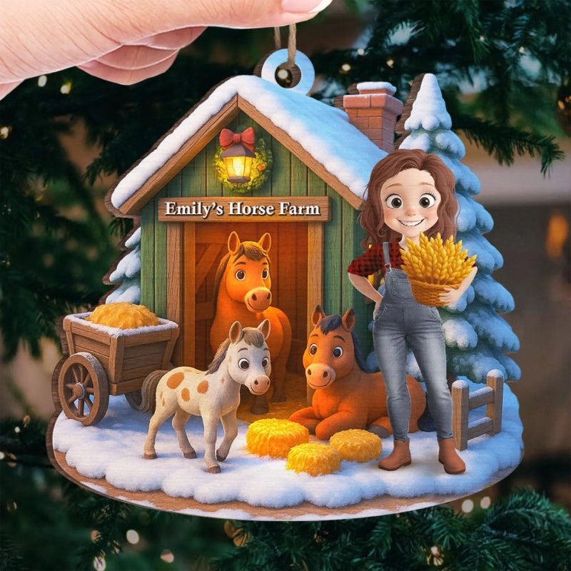 Personalized Home Farm Christmas Scene Wooden Ornament, Gift For Family and Animal Lovers