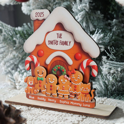 Personalized Gingerbread Family House Standing Wooden Plaque, Personalized Christmas Standing Wooden Plaque