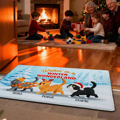 Cats Walking In A Winter Wonderland - Personalized Doormat