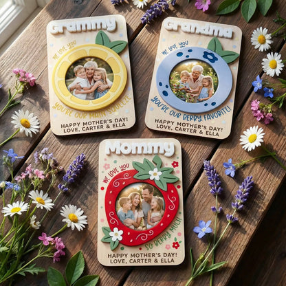 Personalized Fruit Photo Holder Fridge Magnet, Custom Love You Picture Clip for Mom & Grandma, Mother's Day Photo Gift