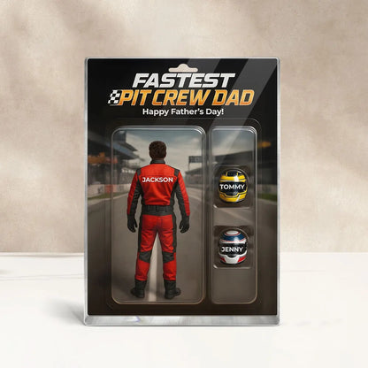 Fastest Pit Crew Dad With Kids' Names Custom Figure Personalized Acrylic Block Plaque, Unique Father's Day Gift For Him, For Motorsport Lover, Racing Dad