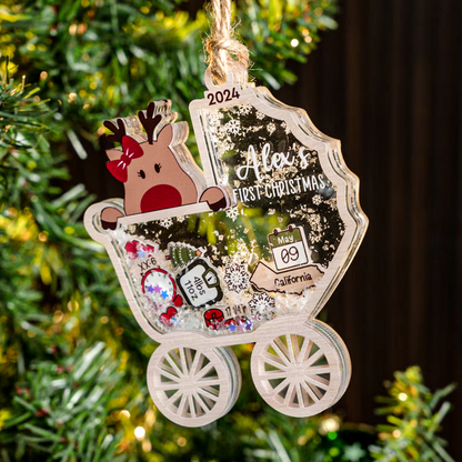 Personalized Reindeer Baby's First Christmas Ornament, Holiday Baby’s First Keepsake
