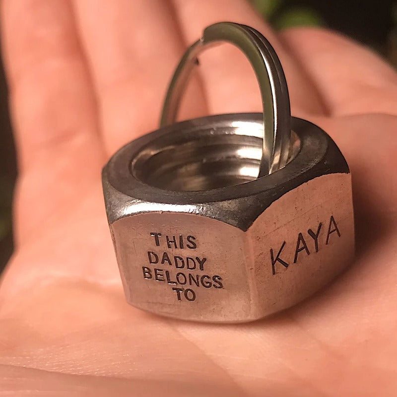 Personalized Stainless Steel Nut Keychain - Unique Father's Day Gift