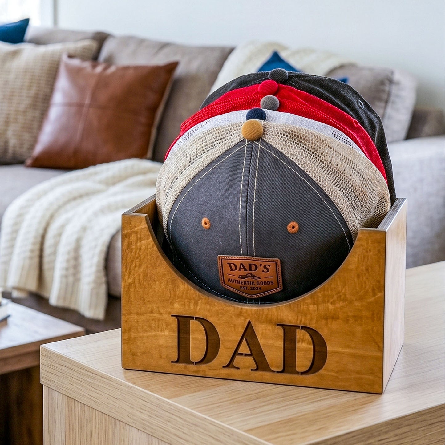 Personalized Wooden Dad Hat Holder Box, Custom Engraved Baseball Cap Storage Display, Rustic Home Decor Organizer, Father’s Day Gift for Dad