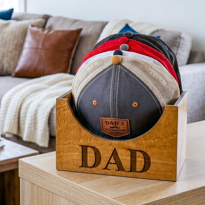 Personalized Wooden Dad Hat Holder Box, Custom Engraved Baseball Cap Storage Display, Rustic Home Decor Organizer, Father’s Day Gift for Dad
