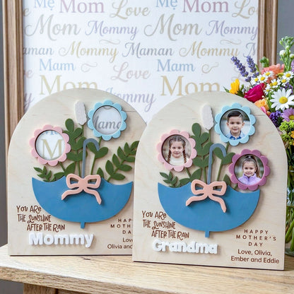 Personalized Mother's Day Photo Umbrella Sign, Kids Photo Flower Bouquet Plaque, Personalized Gift for Mom or Grandma from Kids