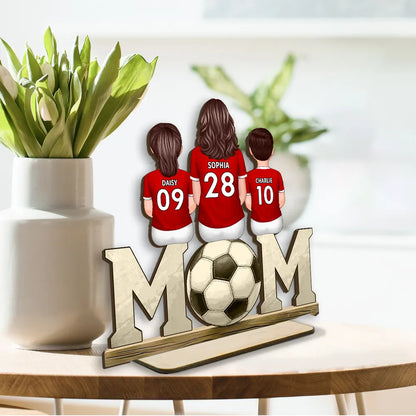Soccer Mom And Kids Personalized Standing Wooden Plaque, Mother's Day gift