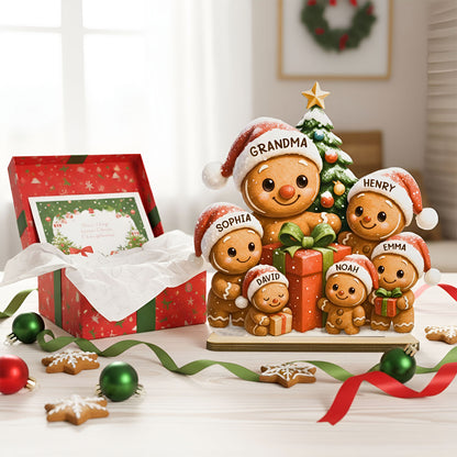 Gingerbread Family Standing Wooden Plaque, Personalized Christmas Standing Wooden Plaque