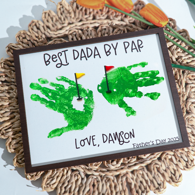 Personalized Father’s Day Golf Handprint Sign, Best Dad by Par Gift, Golf Theme Gift for Grandpa, Golf DIY sign for him, Golf Lover, Golf Kit from kids