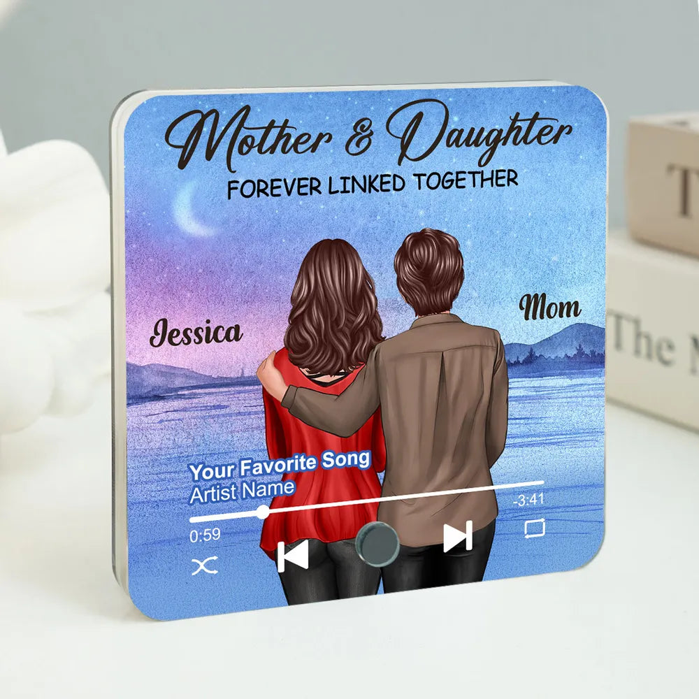 Beautiful Landscape Mother & Daughter Forever Linked Together Personalized Music Fridge Magnet, Heartfelt Gift For Mom