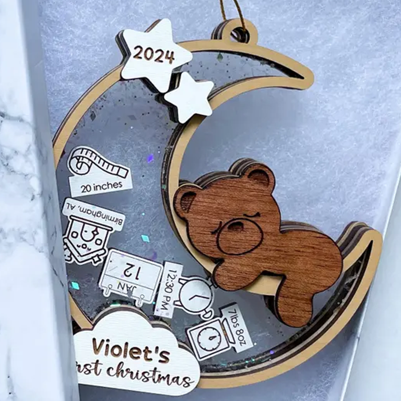 Personalized Teddy Bear Baby First Christmas Shaker Ornament, Holiday Decoration For New Parents