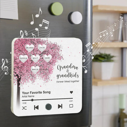 Grandma Grandkids Fill A Place In Your Heart Heart Tree Personalized Music Fridge Magnet, Heartfelt Mother's Day Gift For Mom For Grandma