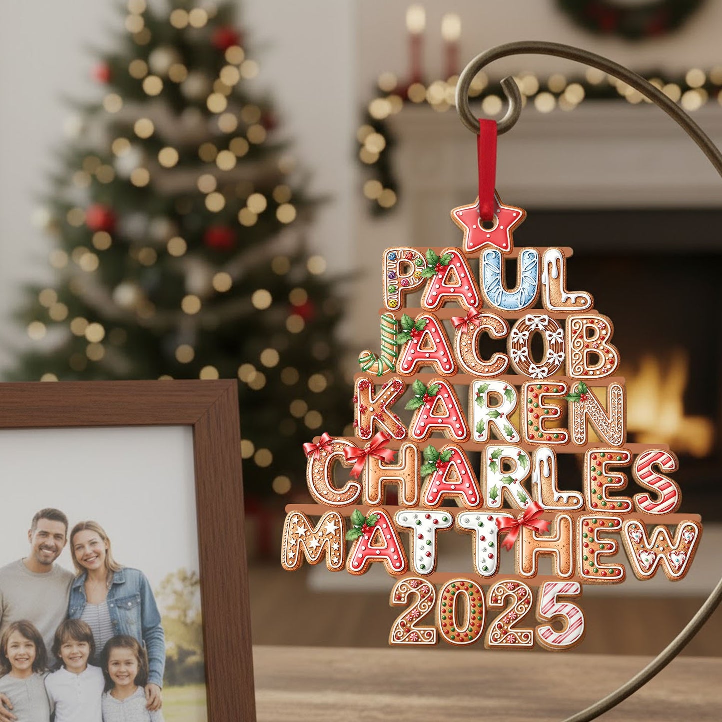 Personalized Gingerbread Family Names 2025 Christmas Tree Wooden Ornament, Christmas Gift For Family