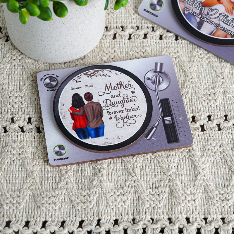 Mother & Daughter Son Under Tree Forever Linked Together Personalized NFC Acrylic Music Vinyl Record, Heartfelt Gift For Mom