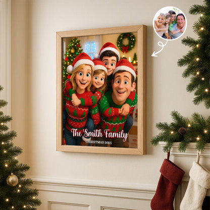 Custom Christmas Family Portrait from Photo Personalized Poster, Personalized Christmas Family Poster