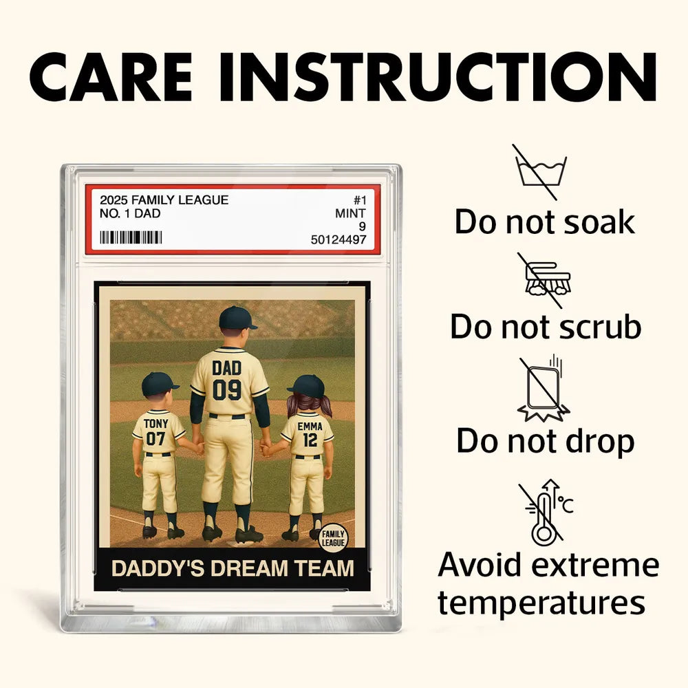 Baseball No. 1 Dad Man & Kids Trading Card Style Personalized Acrylic Block Plaque
