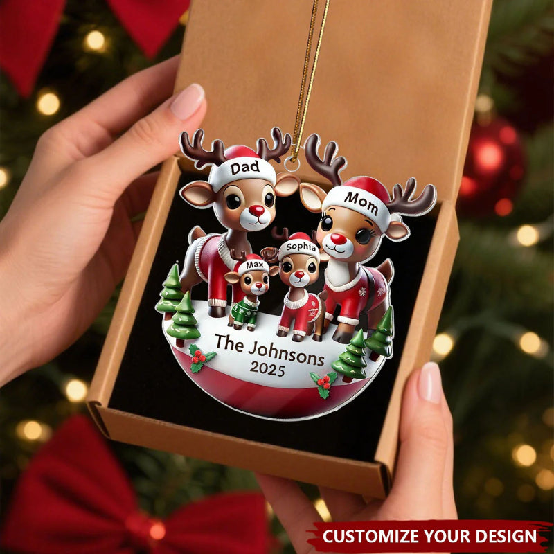 Personalized Reindeer Family 3D Effect Acrylic Ornament, Cute Christmas Decoration
