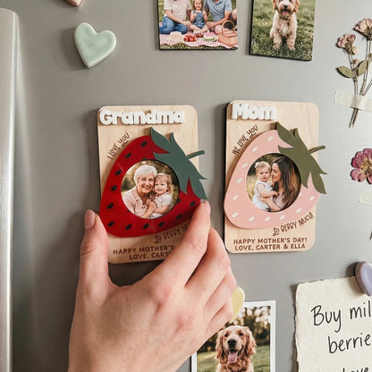 Personalized Strawberry Fridge Photo Magnet, Mother's Day Photo Gift