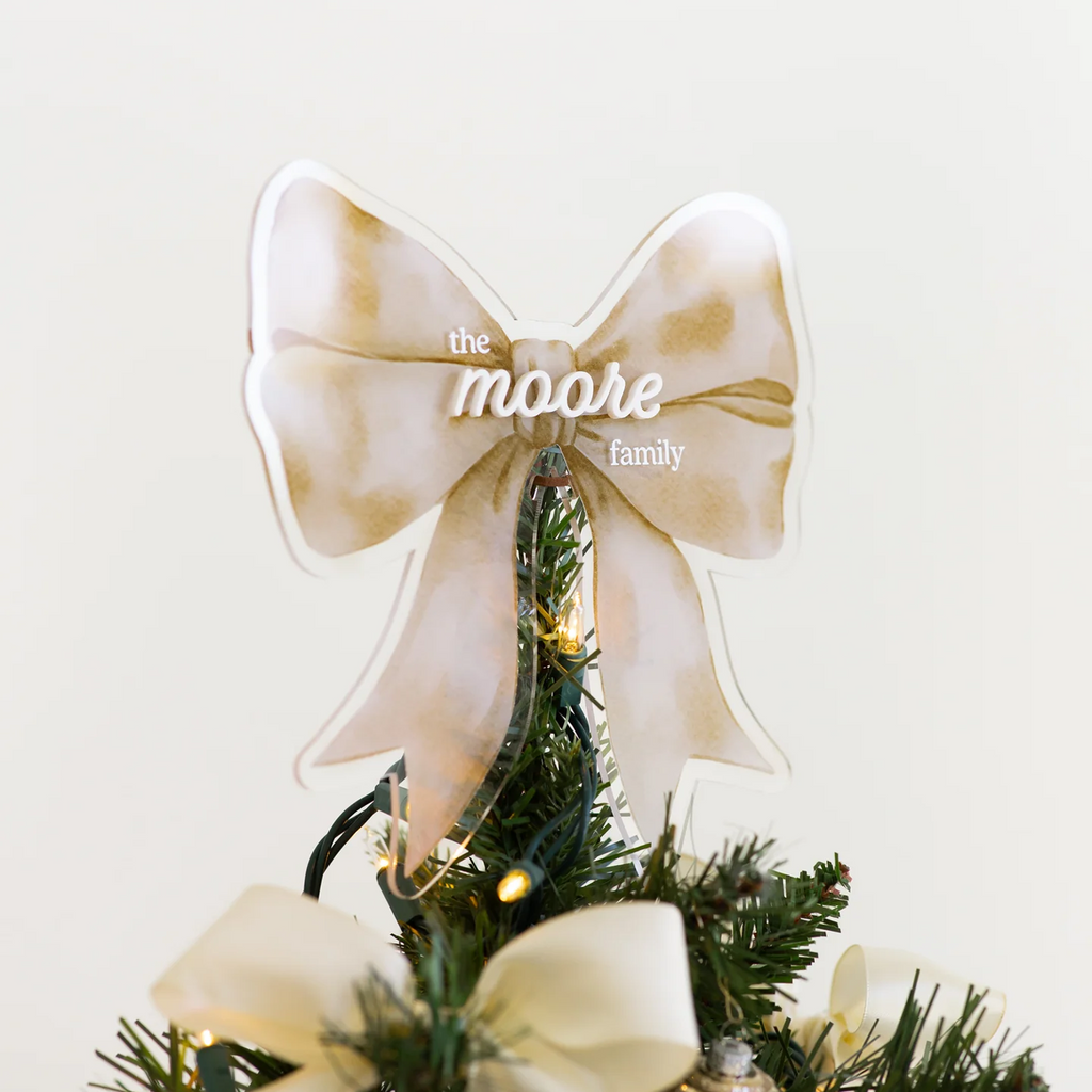 Personalized Christmas Tree Bow Acrylic Topper, Holiday Decoration