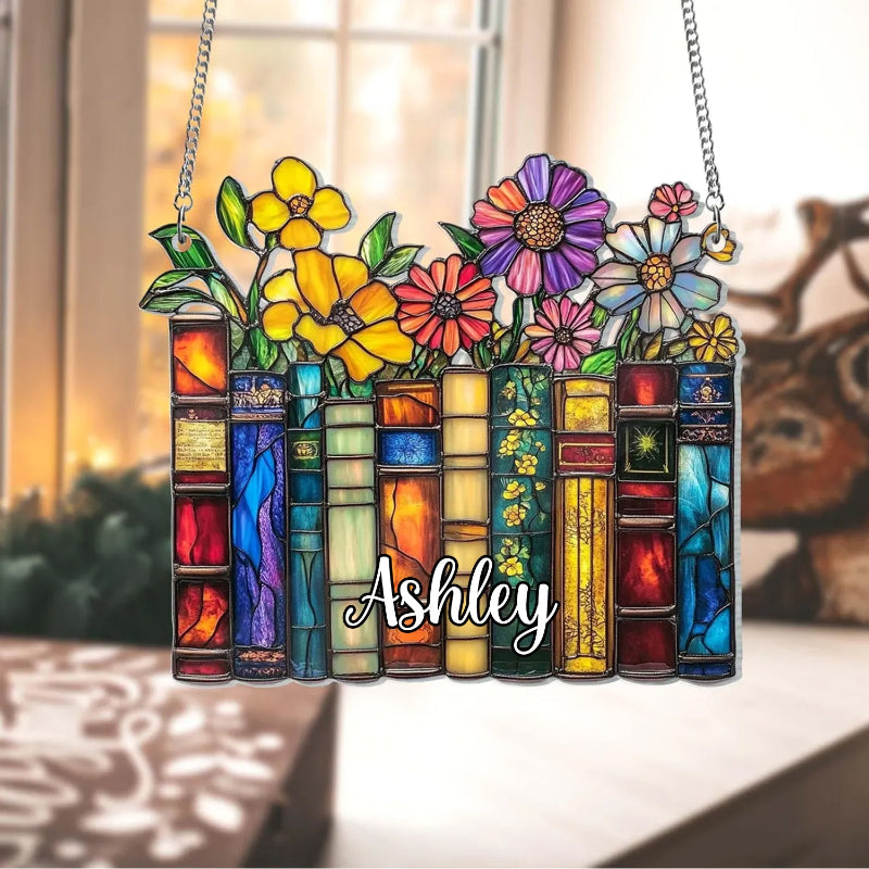 Flower Book Suncatcher Acrylic Window Hanging, Book Lover Gift, Book Club Gift, Book Lover Suncatcher, Book Reader Gifts, Book Club Ornament