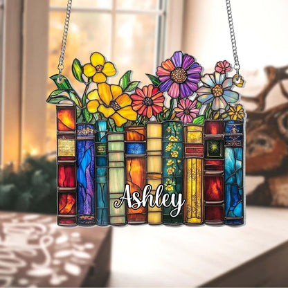 Flower Book Suncatcher Acrylic Window Hanging, Book Lover Gift, Book Club Gift, Book Lover Suncatcher, Book Reader Gifts, Book Club Ornament